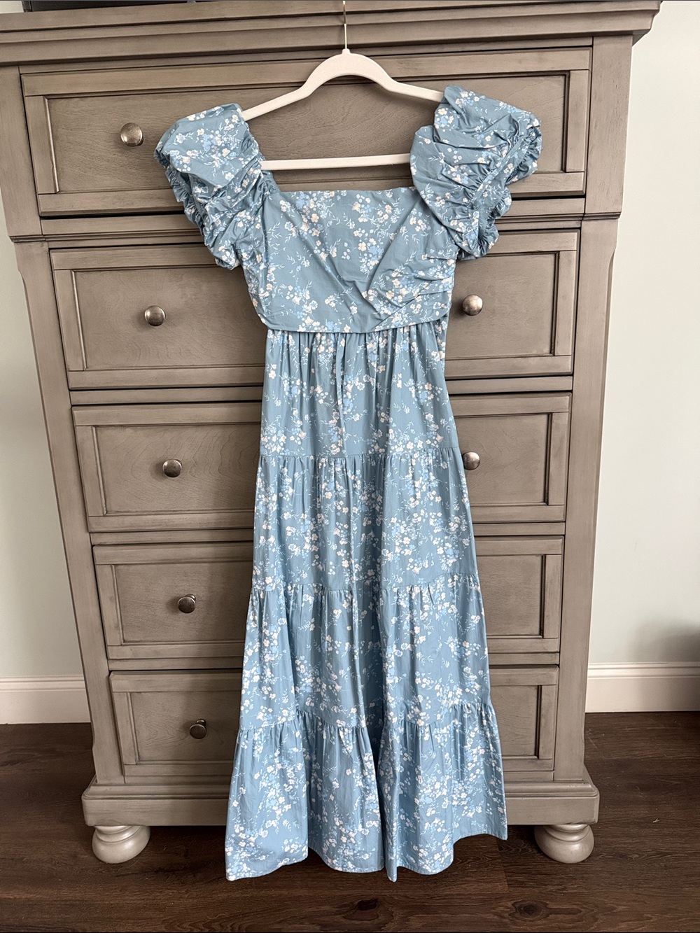 Altar’d State Blue Floral Puff-Sleeve Maxi Dress size XS